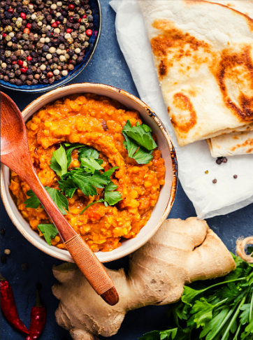 Fresh daal with roti